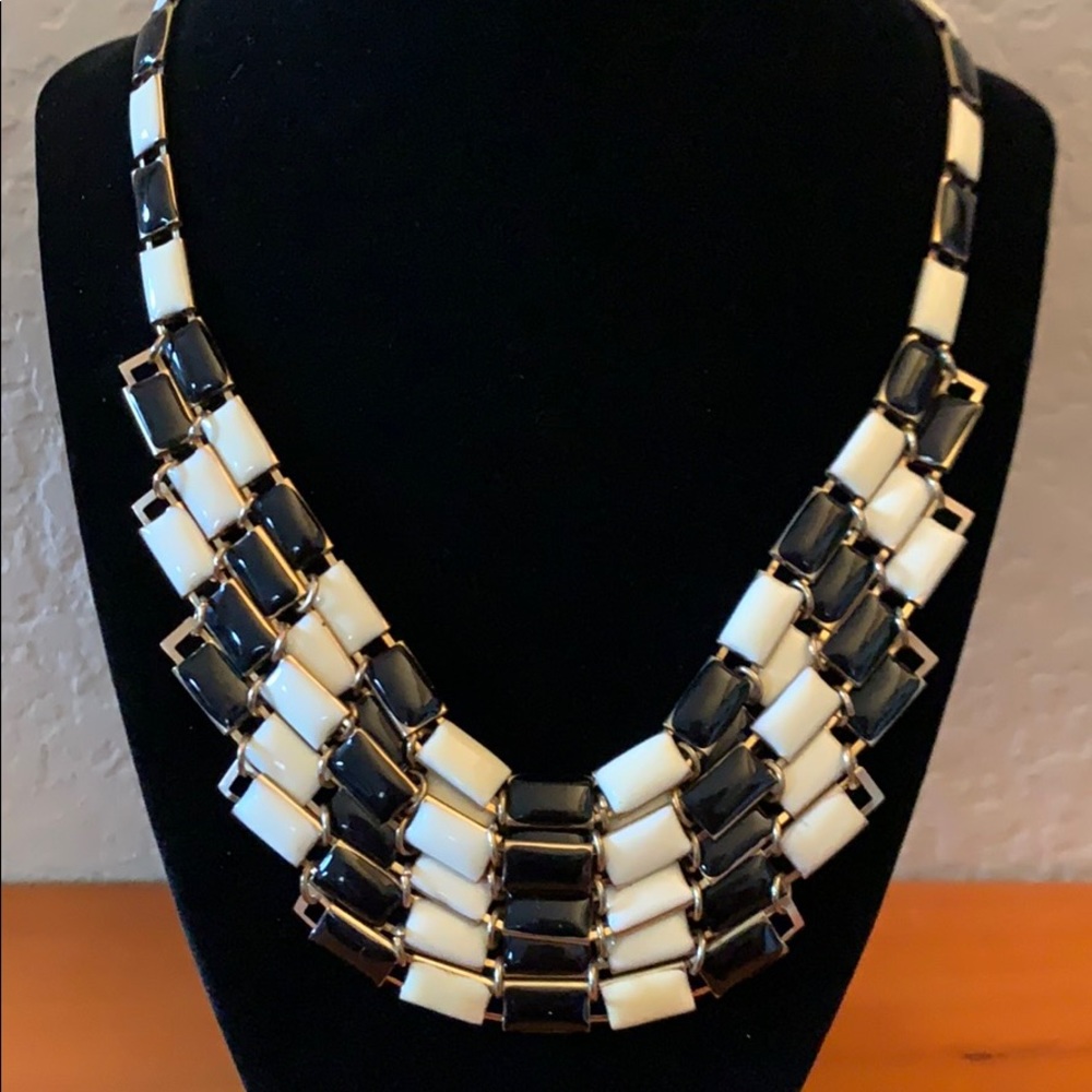 Black and white enamel link necklace